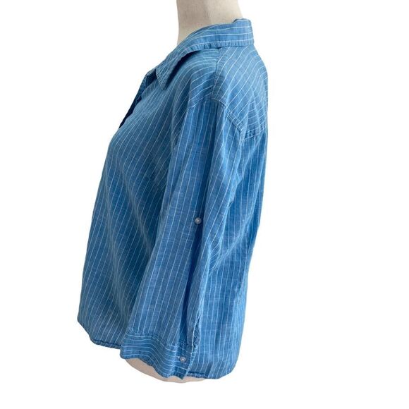Talbots Petites Linen + Cotton Blend Blue + White Stripe 3/4 Sleeve Blouse MP - Picture 3 of 7